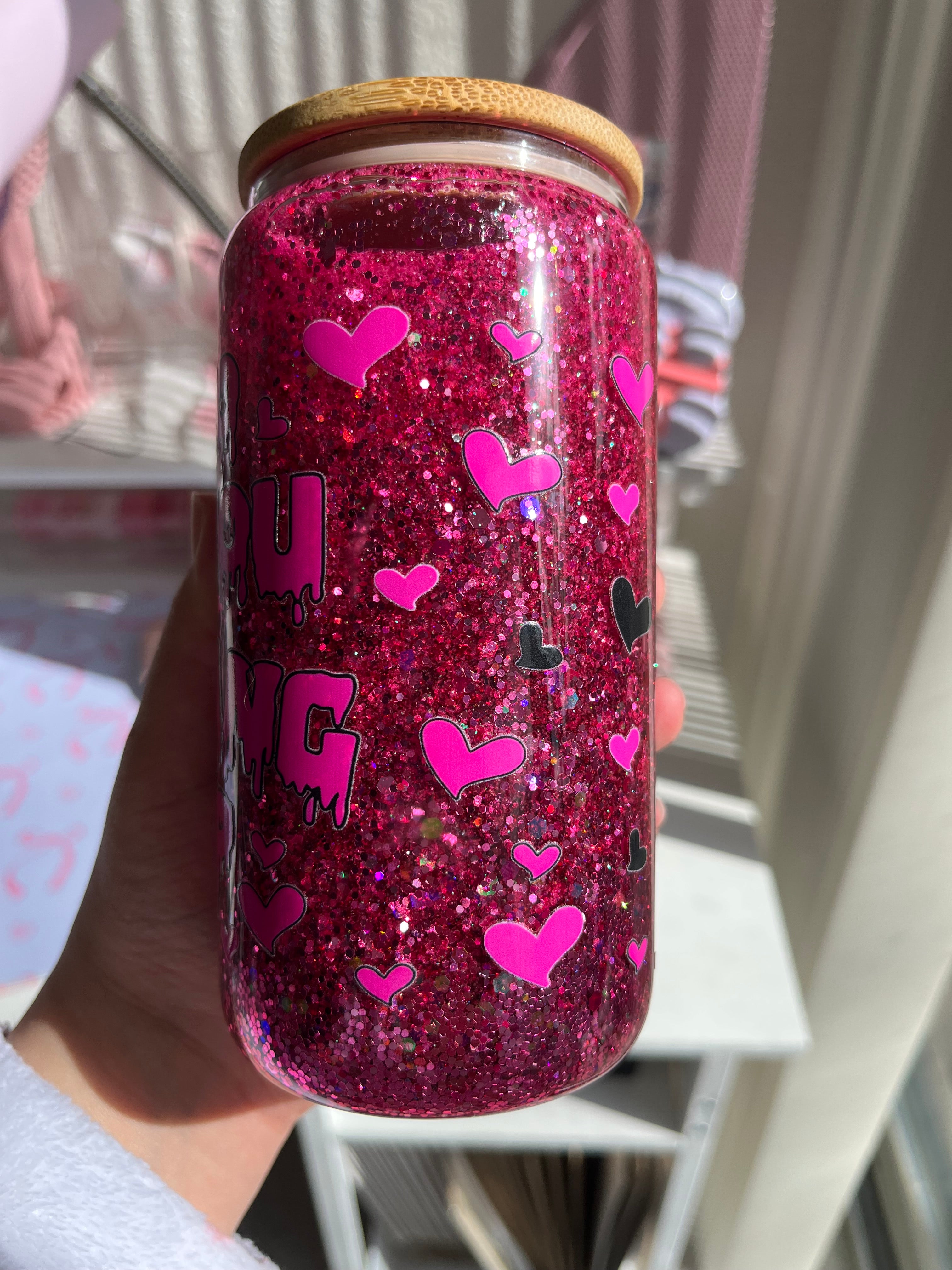 16oz Glitter Snow Globe Glass Tumbler