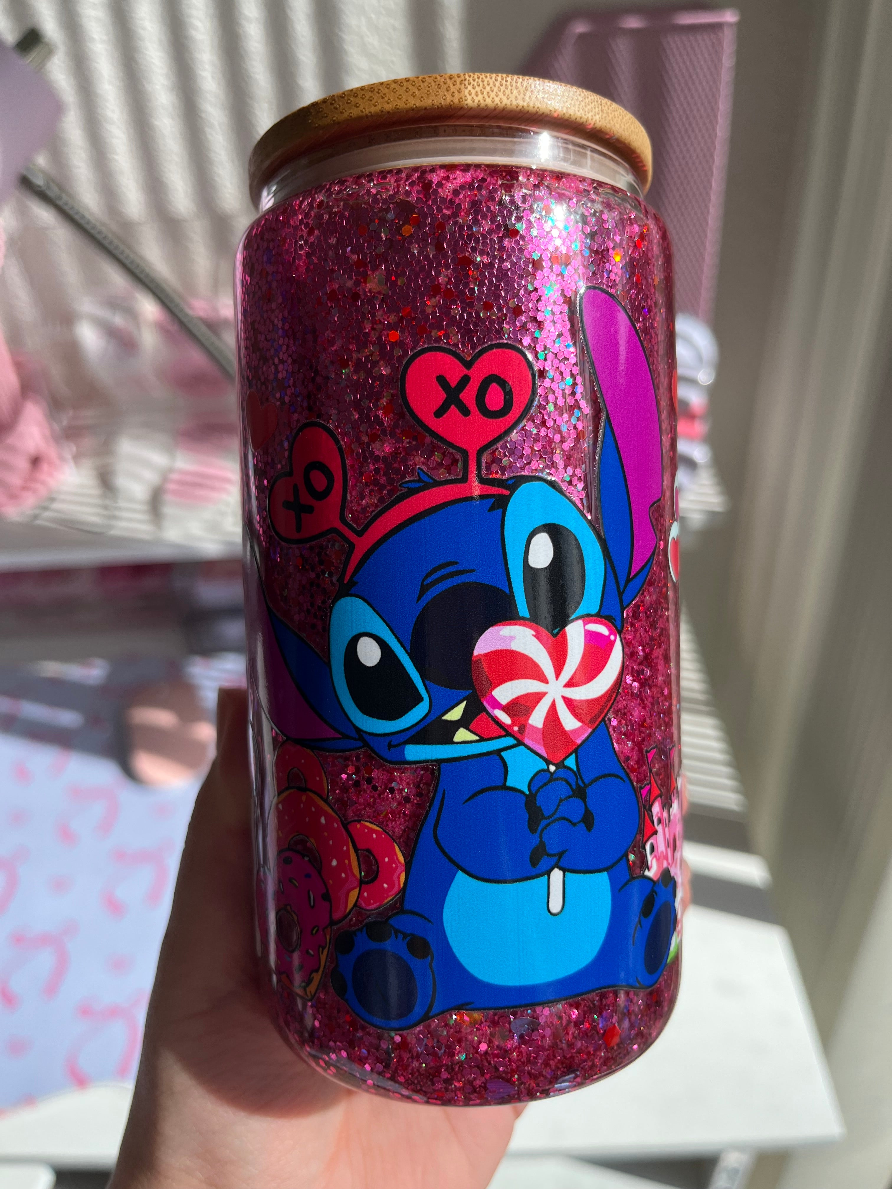 16oz Glitter Snow Globe Glass Tumbler