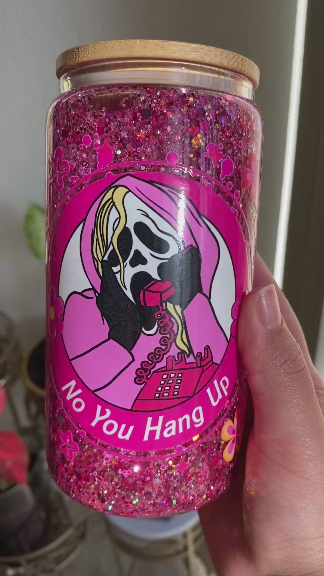 16oz Glitter Snow Globe Glass Tumbler